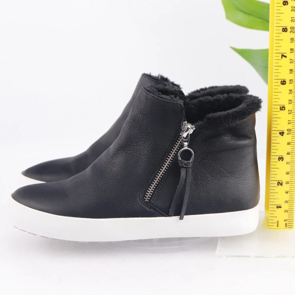 Rebecca Minkoff Womens Shelly Sneaker Boost Size 7 Black Leather Zip Fur Booties